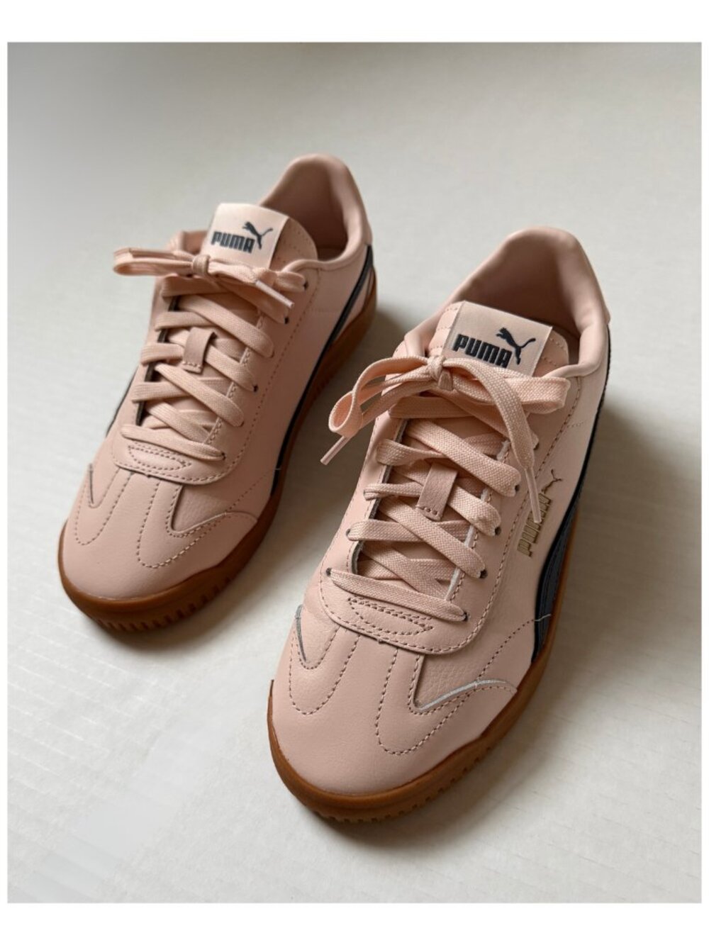 PUMA Leather Club 5v5 Retro Sneakers Blush Pink Navy Gum Sole Women's 8 NWOT
